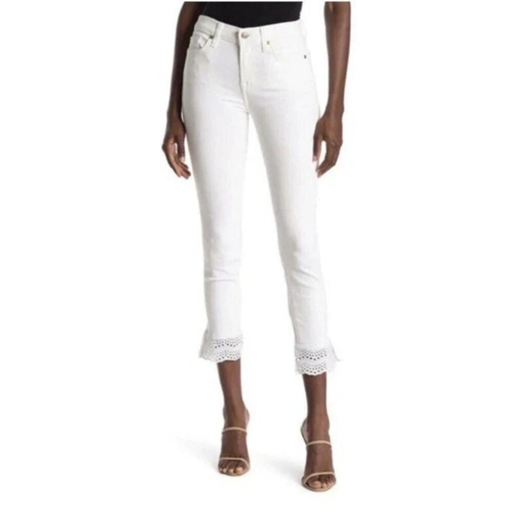7 For All Mankind Gwenevere Jeans Women's 27 White The Ankle Skinny Eyelet Lace